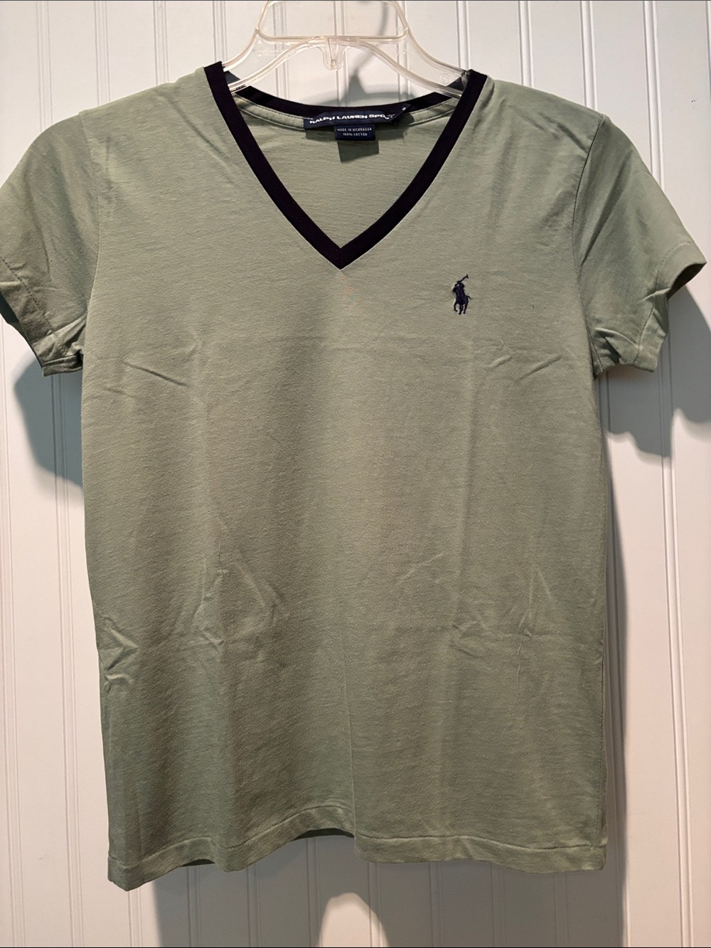 Ralph Lauren Sport  Sage Green V-Neck Polo with Black Polo Logo Sz S